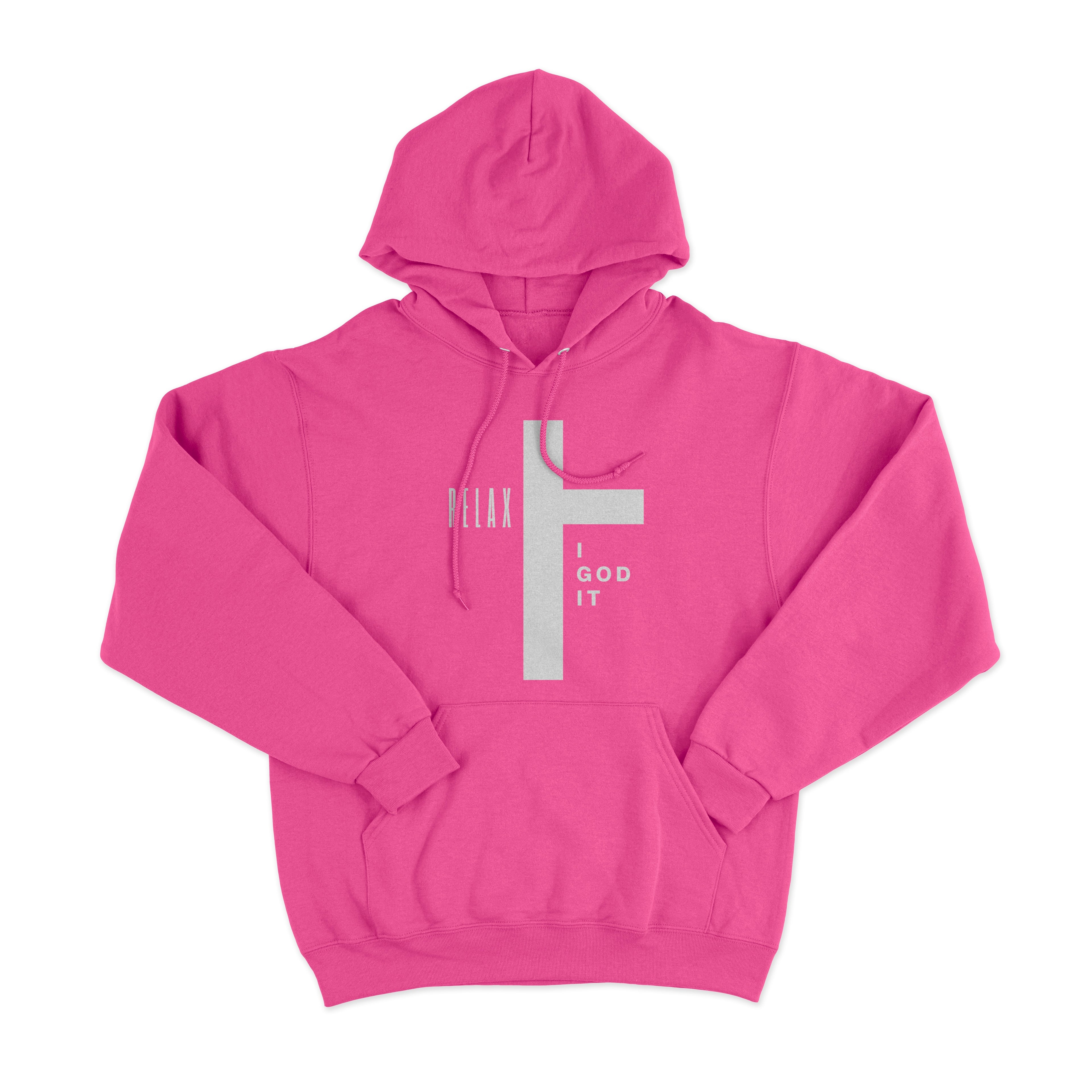"RELAX I GOD IT" CROSS DESIGN UNISEX HOODIE (HOT PINK)